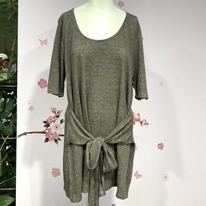 SOLD YEY !!  Purejill Linen Belted Olive Green White Tunic Women's Size Large
